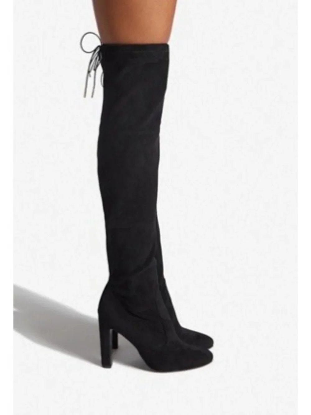 NIB Black Over The Knee Faux Suede Almond Toe Block Heel Boots 10 | Whimsigoth